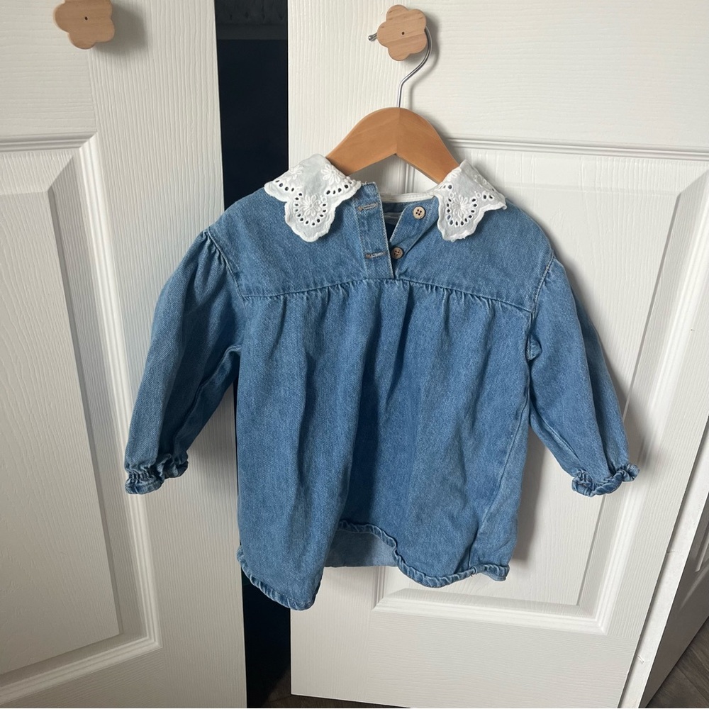 Zara Blue Denim Dress with White Collar